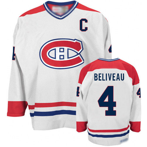 CCM Men's Jean Beliveau Authentic White Jersey: NHL #4 Montreal Canadiens CH Throwback