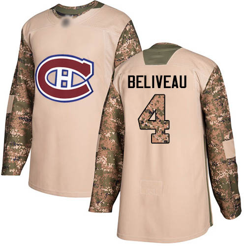 Adidas Men's Jean Beliveau Authentic Camo Jersey: NHL #4 Montreal Canadiens Veterans Day Practice