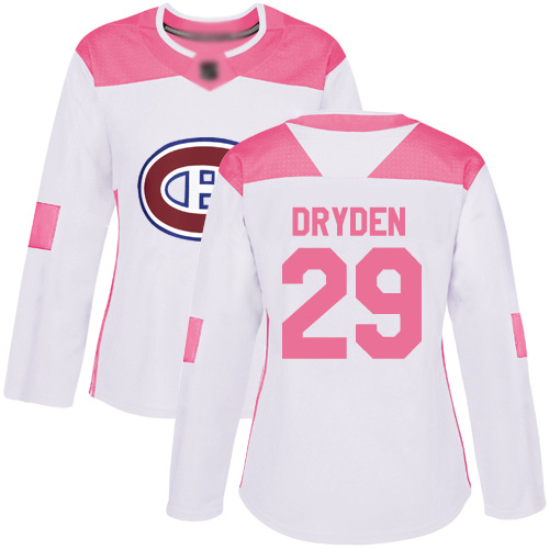 Adidas Women's Ken Dryden Authentic White/Pink Jersey: NHL #29 Montreal Canadiens Fashion