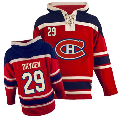 Old Time Hockey Men's Ken Dryden Authentic Red Jersey: NHL #29 Montreal Canadiens Sawyer Hooded Sweatshirt