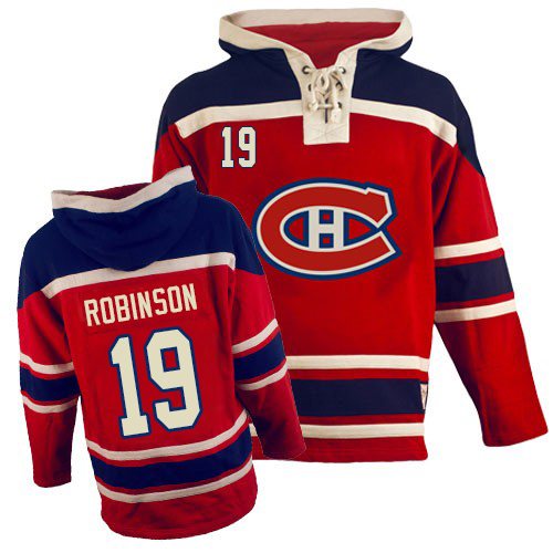 Old Time Hockey Men's Larry Robinson Premier Red Jersey: NHL #19 Montreal Canadiens Sawyer Hooded Sweatshirt