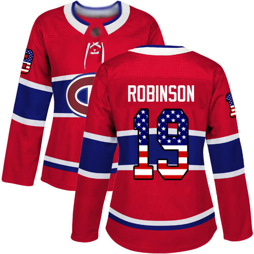 Adidas Women's Larry Robinson Authentic Red Jersey: NHL #19 Montreal Canadiens USA Flag Fashion