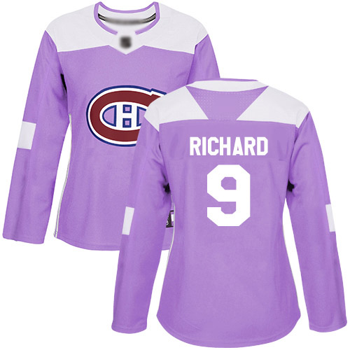 Women's Maurice Richard Authentic Purple Jersey: Hockey #9 Montreal Canadiens Fights Cancer Practice