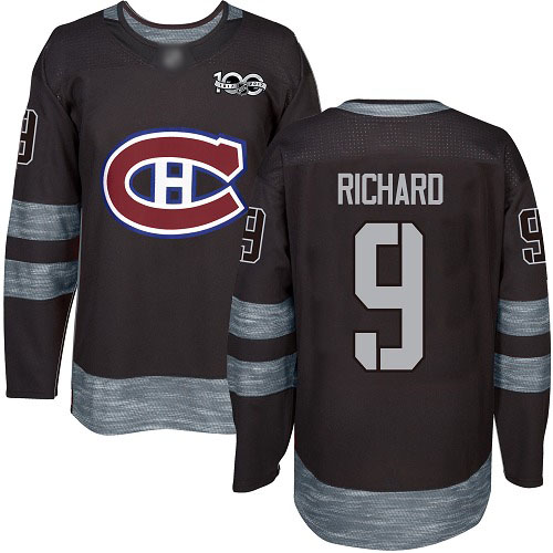 Men's Maurice Richard Authentic Black Jersey: Hockey #9 Montreal Canadiens 1917-2017 100th Anniversary