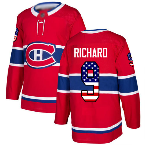 Youth Maurice Richard Authentic Red Jersey: Hockey #9 Montreal Canadiens USA Flag Fashion
