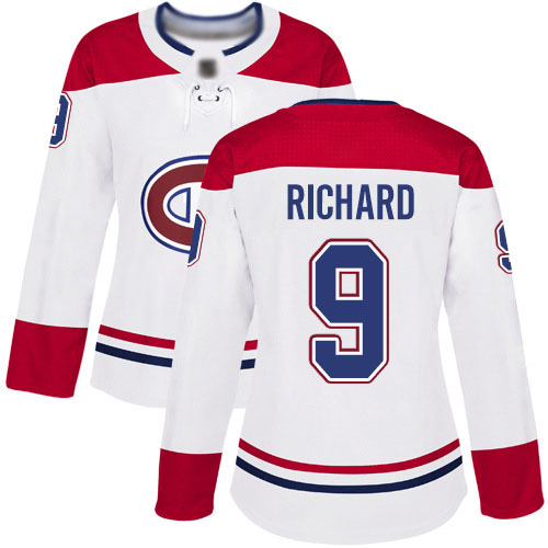 Women's Maurice Richard Authentic White Away Jersey: Hockey #9 Montreal Canadiens