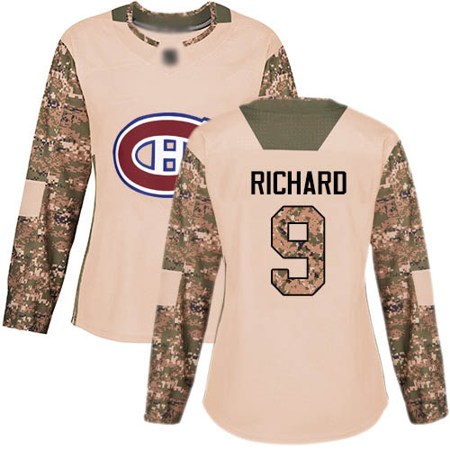 Women's Maurice Richard Authentic Camo Jersey: Hockey #9 Montreal Canadiens Veterans Day Practice