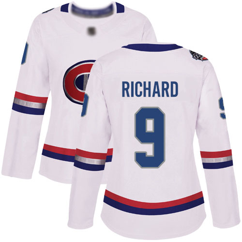 Women's Maurice Richard Authentic White Jersey: Hockey #9 Montreal Canadiens 2017 100 Classic