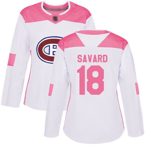 Adidas Women's Serge Savard Authentic White/Pink Jersey: NHL #18 Montreal Canadiens Fashion