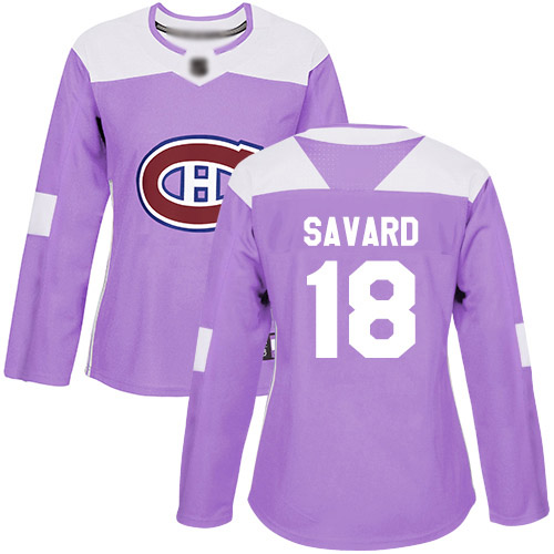 Adidas Women's Serge Savard Authentic Purple Jersey: NHL #18 Montreal Canadiens Fights Cancer Practice