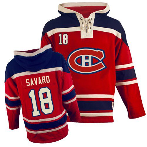 Old Time Hockey Men's Serge Savard Authentic Red Jersey: NHL #18 Montreal Canadiens Sawyer Hooded Sweatshirt