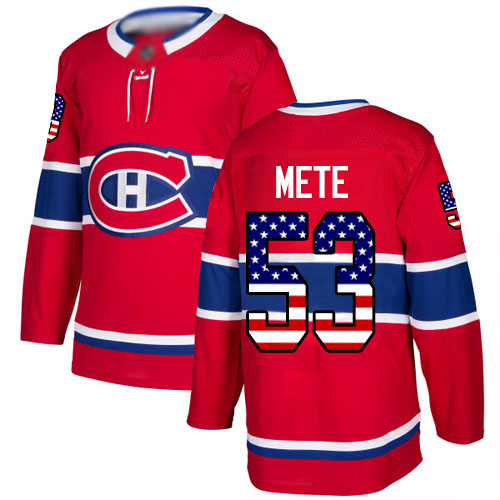 Adidas Men's Victor Mete Authentic Red Jersey: NHL #53 Montreal Canadiens USA Flag Fashion