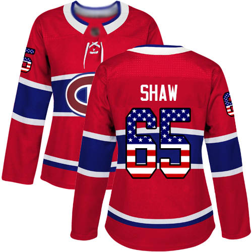 Adidas Women's Andrew Shaw Authentic Red Jersey: NHL #65 Montreal Canadiens USA Flag Fashion