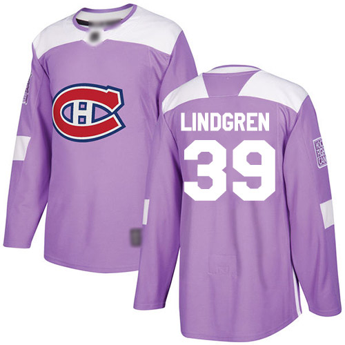 Adidas Youth Charlie Lindgren Authentic Purple Jersey: NHL #39 Montreal Canadiens Fights Cancer Practice