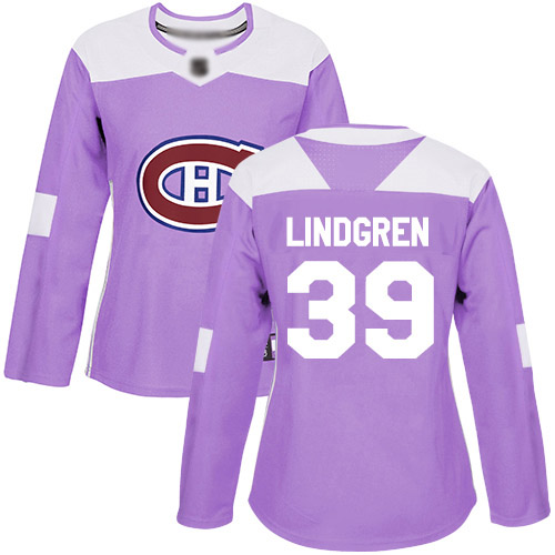 Adidas Women's Charlie Lindgren Authentic Purple Jersey: NHL #39 Montreal Canadiens Fights Cancer Practice