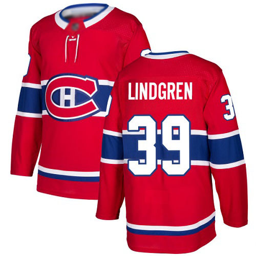 Adidas Men's Charlie Lindgren Authentic Red Home Jersey: NHL #39 Montreal Canadiens
