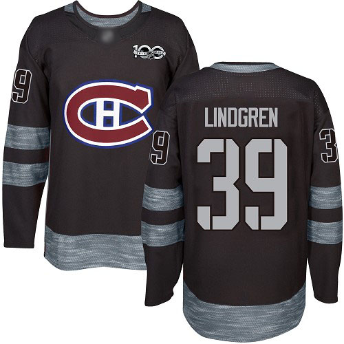 Adidas Men's Charlie Lindgren Authentic Black Jersey: NHL #39 Montreal Canadiens 1917-2017 100th Anniversary