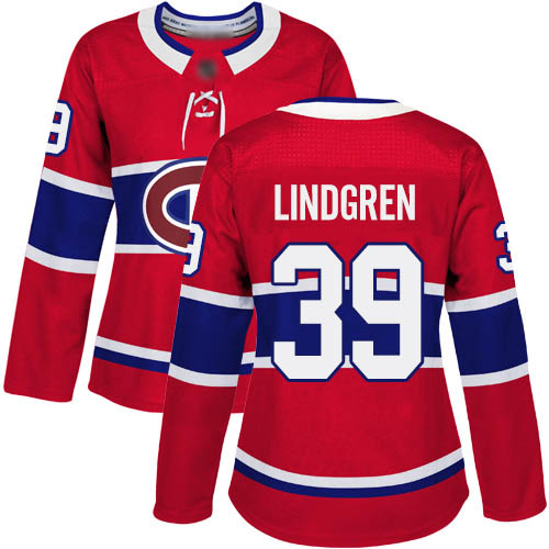 Adidas Women's Charlie Lindgren Premier Red Home Jersey: NHL #39 Montreal Canadiens