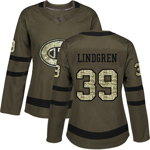 Adidas Women's Charlie Lindgren Authentic Green Jersey: NHL #39 Montreal Canadiens Salute to Service