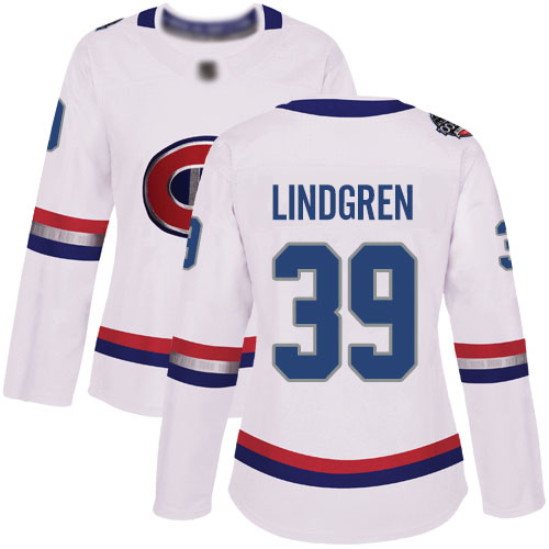 Adidas Women's Charlie Lindgren Authentic White Jersey: NHL #39 Montreal Canadiens 2017 100 Classic