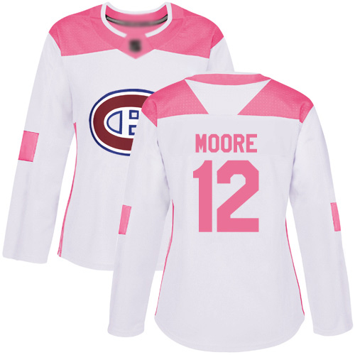Women's Dickie Moore Authentic White/Pink Jersey: Hockey #12 Montreal Canadiens Fashion