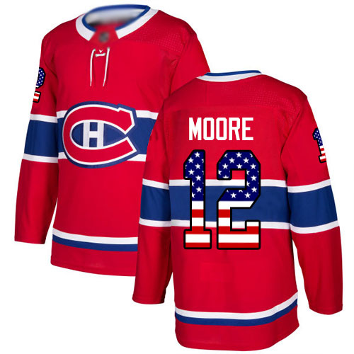 Youth Dickie Moore Authentic Red Jersey: Hockey #12 Montreal Canadiens USA Flag Fashion