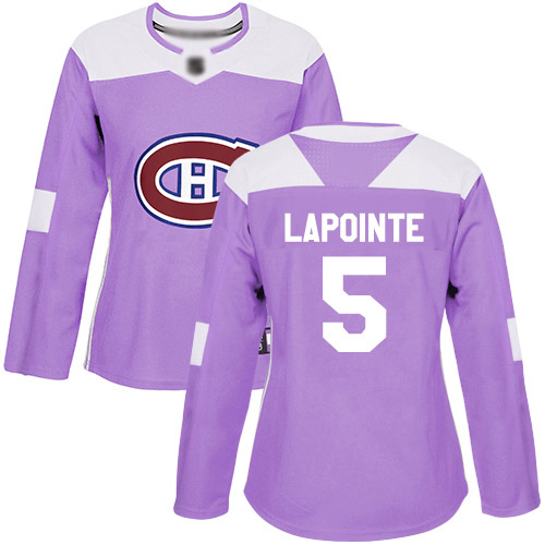Women's Guy Lapointe Authentic Purple Jersey: Hockey #5 Montreal Canadiens Fights Cancer Practice