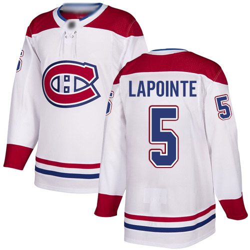 Men's Guy Lapointe Authentic White Away Jersey: Hockey #5 Montreal Canadiens