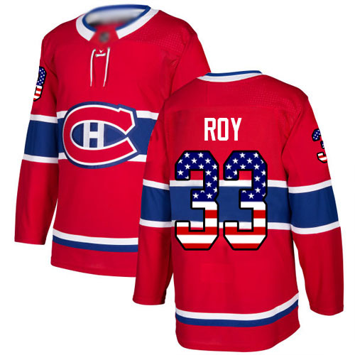 Adidas Men's Patrick Roy Authentic Red Jersey: NHL #33 Montreal Canadiens USA Flag Fashion