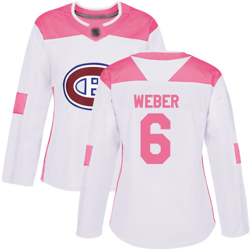 Adidas Women's Shea Weber Authentic White/Pink Jersey: NHL #6 Montreal Canadiens Fashion