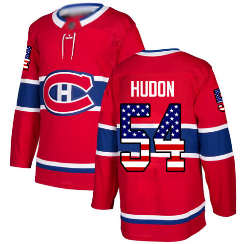 Adidas Youth Charles Hudon Authentic Red Jersey: NHL #54 Montreal Canadiens USA Flag Fashion