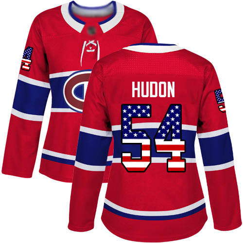 Adidas Women's Charles Hudon Authentic Red Jersey: NHL #54 Montreal Canadiens USA Flag Fashion