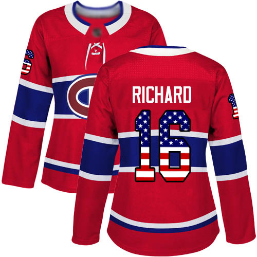 Adidas Women's Henri Richard Authentic Red Jersey: NHL #16 Montreal Canadiens USA Flag Fashion
