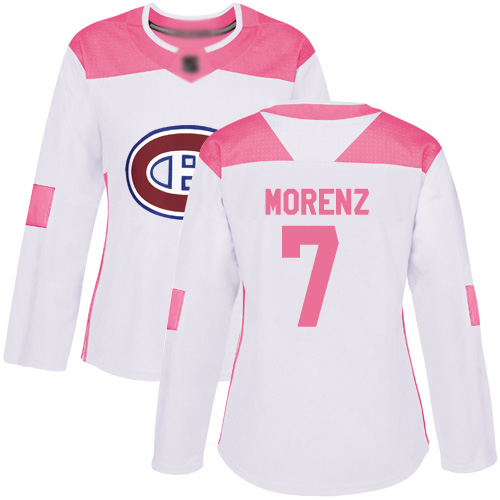 Adidas Women's Howie Morenz Authentic White/Pink Jersey: NHL #7 Montreal Canadiens Fashion