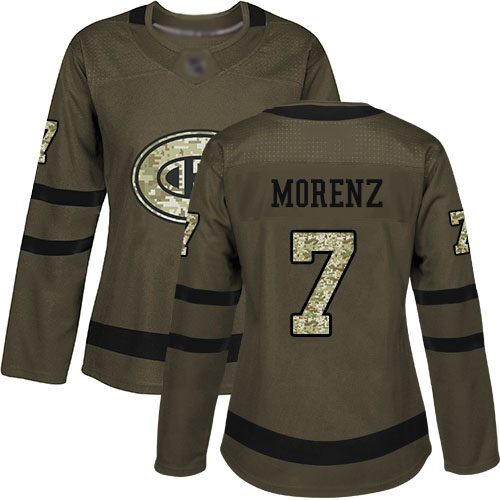 Adidas Women's Howie Morenz Authentic Green Jersey: NHL #7 Montreal Canadiens Salute to Service
