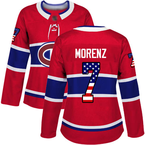 Adidas Women's Howie Morenz Authentic Red Jersey: NHL #7 Montreal Canadiens USA Flag Fashion