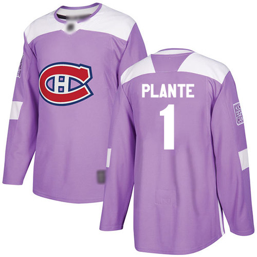 Adidas Men's Jacques Plante Authentic Purple Jersey: NHL #1 Montreal Canadiens Fights Cancer Practice