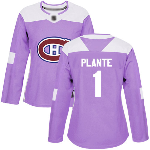 Adidas Women's Jacques Plante Authentic Purple Jersey: NHL #1 Montreal Canadiens Fights Cancer Practice