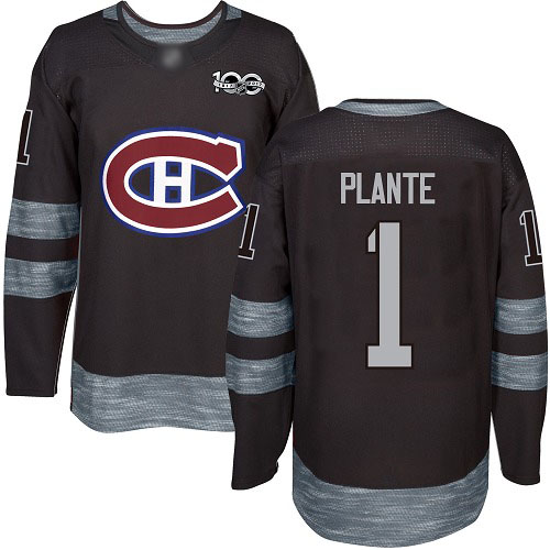 Adidas Men's Jacques Plante Authentic Black Jersey: NHL #1 Montreal Canadiens 1917-2017 100th Anniversary