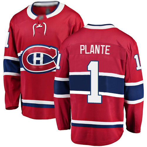 Fanatics Branded Men's Jacques Plante Breakaway Red Home Jersey: NHL #1 Montreal Canadiens