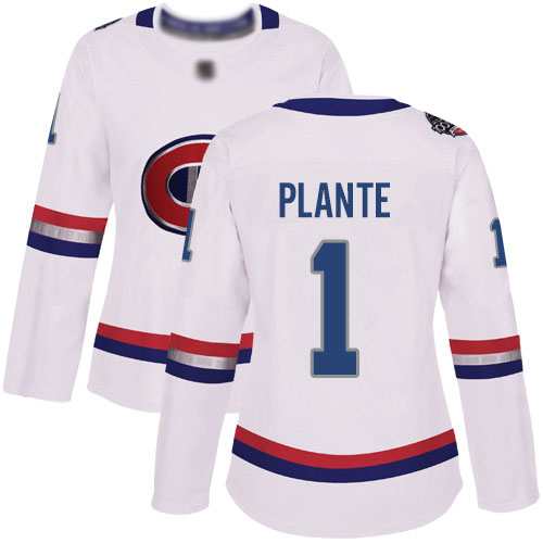 Adidas Women's Jacques Plante Authentic White Jersey: NHL #1 Montreal Canadiens 2017 100 Classic