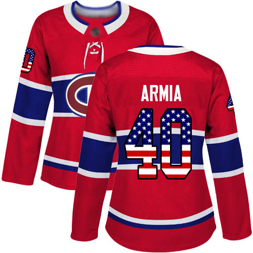 Adidas Women's Joel Armia Authentic Red Jersey: NHL #40 Montreal Canadiens USA Flag Fashion